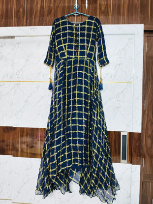 Picture of Blue Georgette Long Frock with gold zari