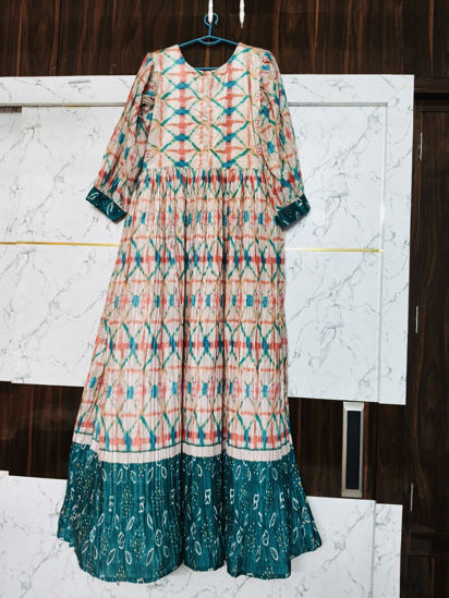 Picture of Peach crushed long frock with bell hands