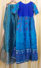 Picture of Peacock blue silk long frock with floral border.
