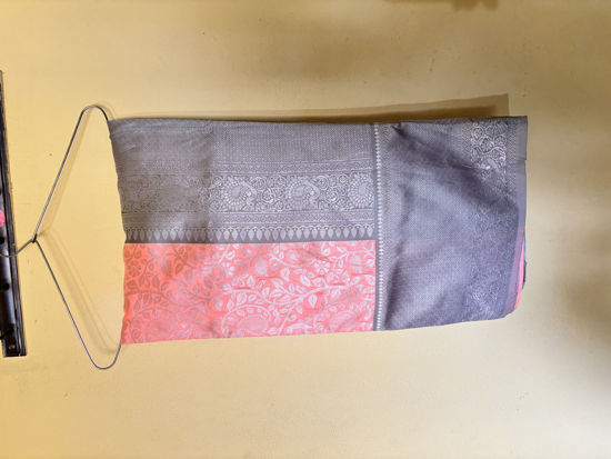 Picture of Peach and Grey Semi Silk Saree