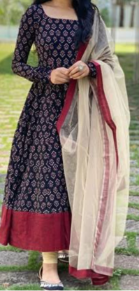 Picture of Black Cotton  Anarkali with Duppatta