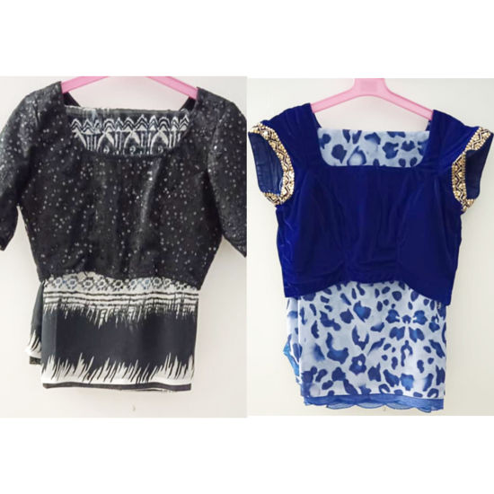 Picture of Georgette saree and designer blouse combo