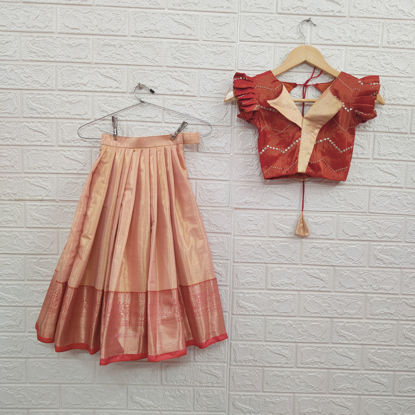 Picture of Semi Silk Lehenga with Tissue Croptop For 3-4Y
