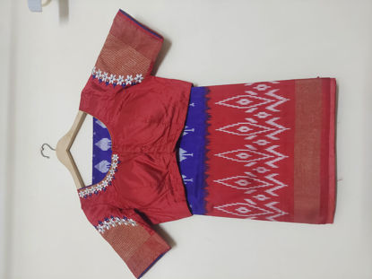 Picture of Ikkat pattu saree with stitched blouse