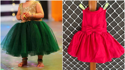 Picture of Combo set of sequin net frock and red frock For 1Y