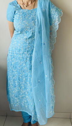 Picture of Sky Blue Kota Embroidery cotton suit set