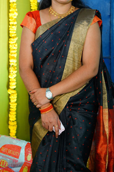 Picture of Balck with copper booti saree