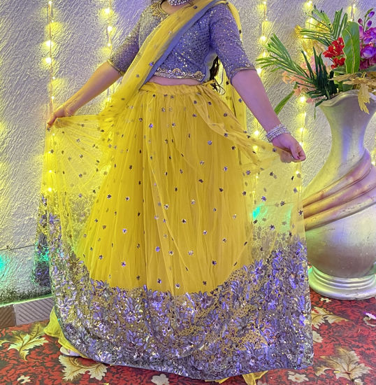 Picture of Yellow & Grey Sequined Lehenga – Party Wear