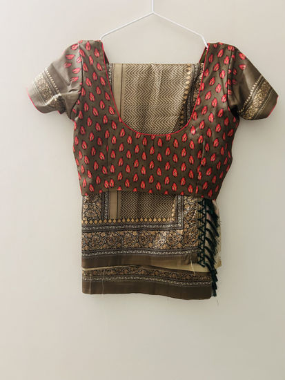 Picture of Mehendi green Kalamkari tussar silk saree