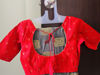 Picture of Grey colour Banarasi saree with contrast red colour raw silk blouse