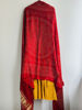 Picture of Mustard yellow anarkali with red modal silk bhandhini duppata.