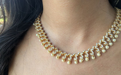 Picture of Elegant Diamond Finish Neck Piece with Pearls
