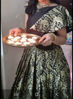 Picture of Black and gold beautiful banaras lehanga and raw silk crop top for 10-12Y