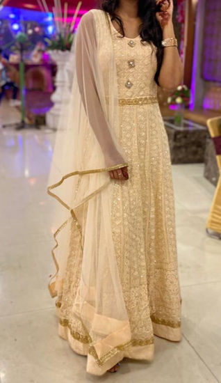 Picture of Elegant Peach Anarkali with Dupatta & Net Legging