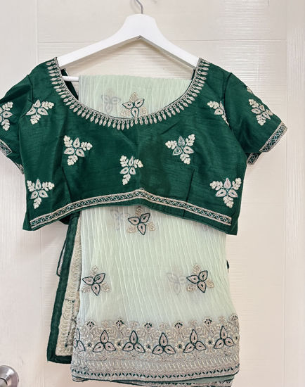 Picture of Pastel Green Crush Saree with Embroidery