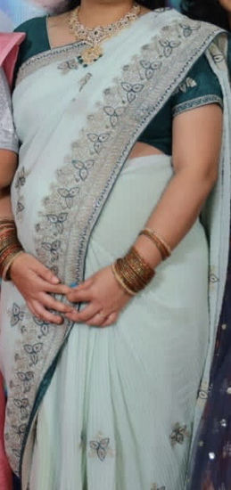 Picture of Pastel Green Crush Saree with Embroidery