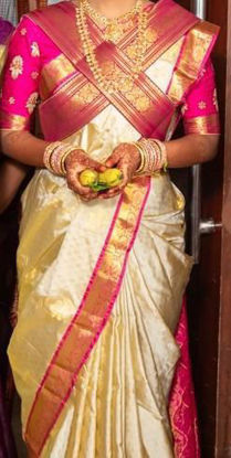 Picture of Bridal off white and pink semi pattu saree