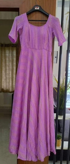 Picture of Beautiful Lavender Georgette thread work padded long frock
