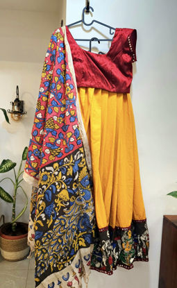 Picture of Yellow and maroon lehenga