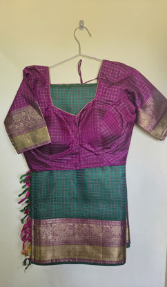 Picture of Pure Kanchipuram Silk Saree Green and Magenta Pink with Zari woven buttas and Zari woven Border