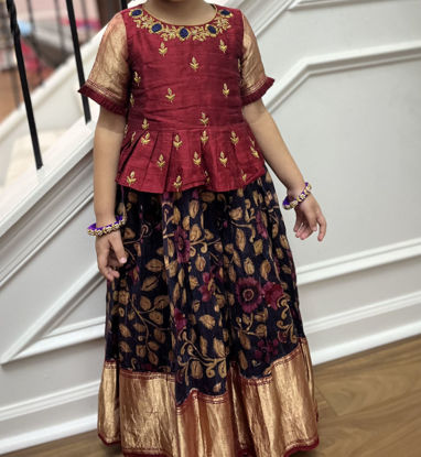 Picture of Designer raw silk pattu blouse with lehanga For 2-4Y