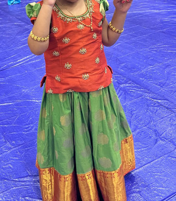 Picture of Green pattu langa with blouse For 2-4Y