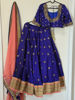 Picture of Royal blue & peach raw silk half saree with maggam work blouse