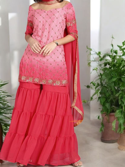 Picture of Short kurti with sharara and dupatta