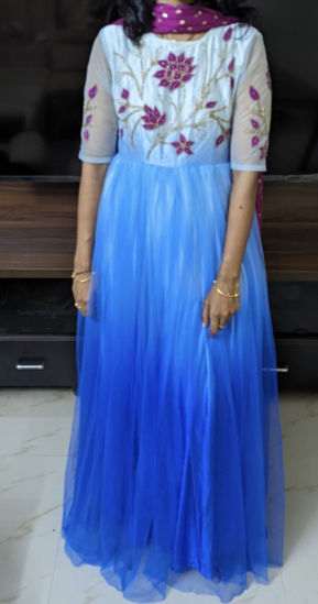 Picture of Netted long frock with applique work