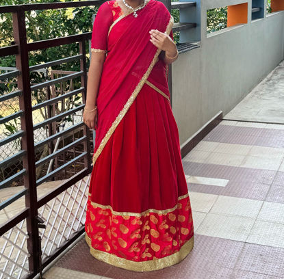 Picture of Customized Red Velvet Lehenga with Banaras border