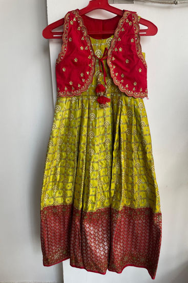 Picture of Beautiful long frock with work jacket For 6-8Y