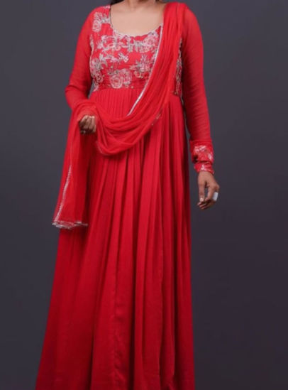 Picture of Orange long anarkali dress