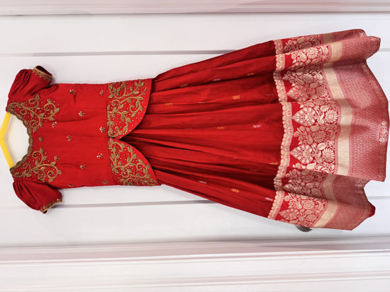 Picture of Mirchi Red Lehanga with Benaras border For 6-8Y