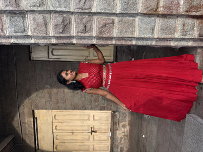 Picture of <<Priyanka@nasokulu>> Red mirror pleated lehenga