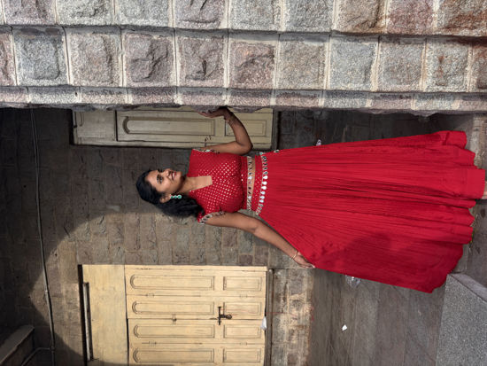 Picture of Red mirror pleated lehenga