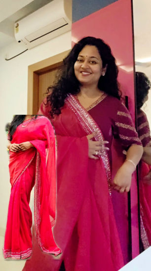 Picture of Brick Red Tissue Georgette Saree with heavy bead work all over