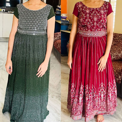 Picture of Green & Maroon Party wear Frock