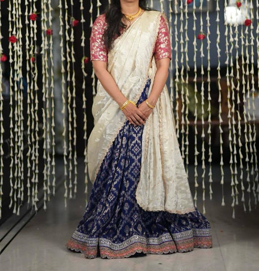 Picture of Elegant Navy Blue georgette lehenga with cream dupatta