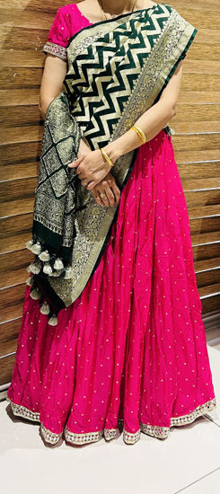 Picture of Pink mirror work Lehanga with khaddi georgette duppata