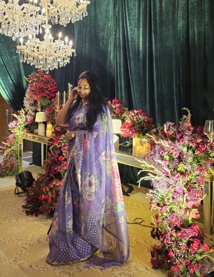 Picture of Lavender Kota floral saree with stiched blouse