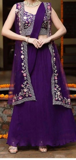 Picture of Lehenga with attached dupatta with long shrug