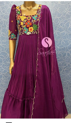 Picture of Hand embroidered long frock with scallope work dupatta