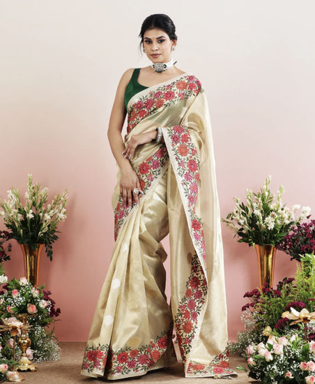 Picture of Cream tissue organza saree from sindhureddyofficial