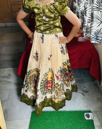 Picture of Green with cream colour Kalamkari Lehanga for 8-10Y