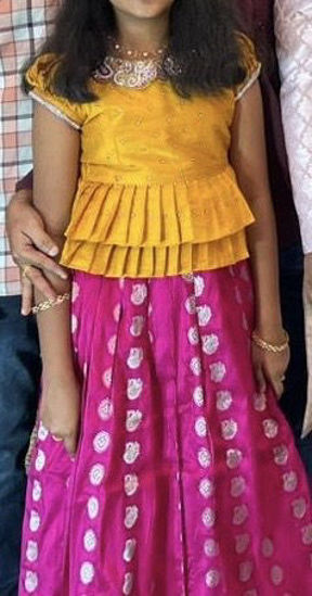 Picture of Kanchipattu lehenga with raw silk pleated  blouse For 10Y