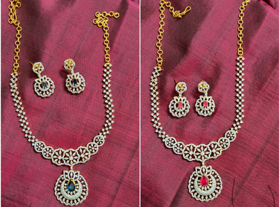 Picture of 2 in 1 Diamond look alike necklace and earrings with changeable stones