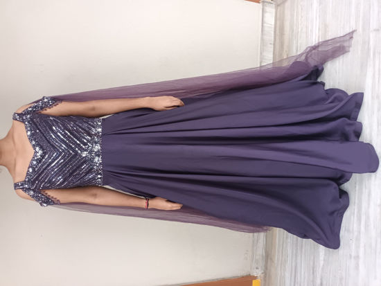 Picture of Elegant Sequined Evening Gown with Sheer Cape Overlay