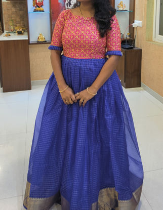 Picture of Organza Checks Blue & pink combination Frock
