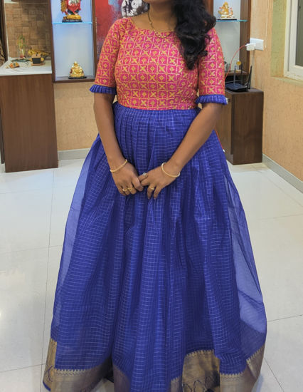 Picture of Organza Checks Blue & pink combination Frock