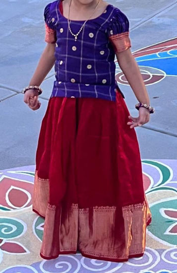 Picture of Raw silk lehanga with pure pattu blouse For 2-4Y